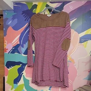 Umgee Maroon Striped Dress With Suede Accent
